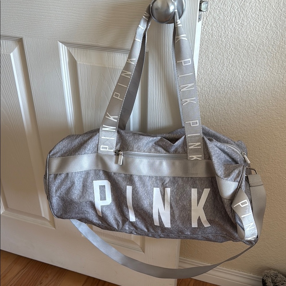 PINK Victoria's Secret Gray and White Duffle Travel Bag